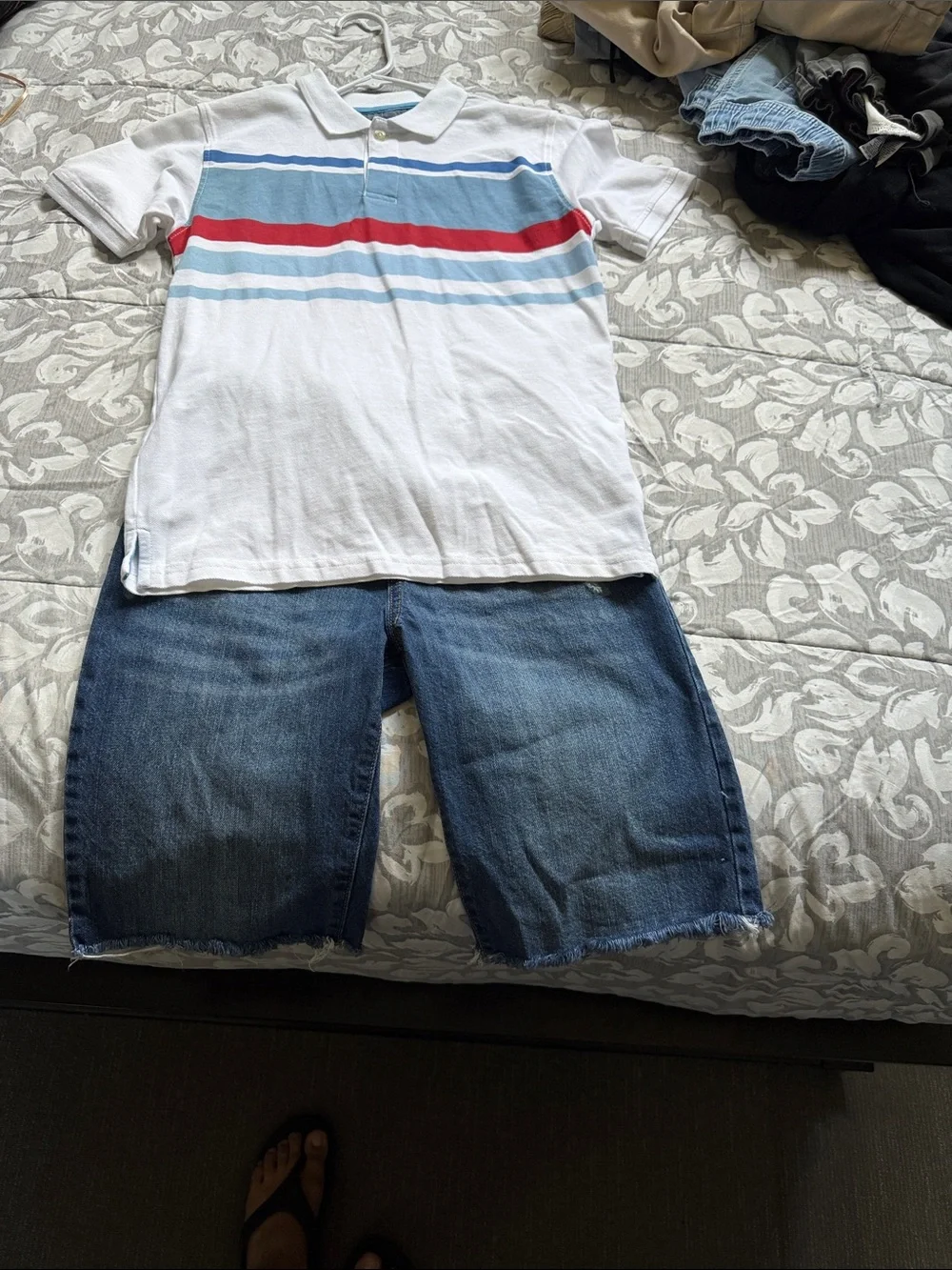 The Children's Place White Polo with Red & Light Blue Stripes